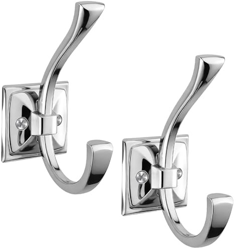 Yundoza 2 Pack Towel Hooks for Bathroom, Screw in Metal Door Hooks(Chrome) | Coat Hooks for Wall | For Hanging Robe Keys Bags | Large Double Hook | Heavy Duty
