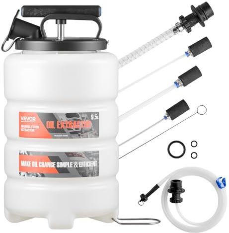 VEVOR Extracteur de Fluides 9,5 L Pompe Vidange Huile Moteur à Aspiration Manuelle pour Voitures, Tondeuses à Gazon, Bateaux, Motos, avec Tuyau 150 cm, 3 Tuyaux d'Extension 120 cm, Réservoir en PEHD