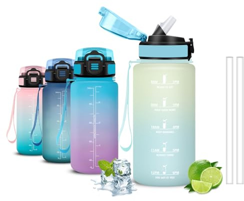 Mujigaga Borraccia Bambini, Borraccia 500 ml, Borraccie con Cannuccia, Senza Perdite, Borracce Motivazionale, Facile da Trasportare, Con Slogan Motivazionale, Borracce per Scuole, Sport, Nuotare