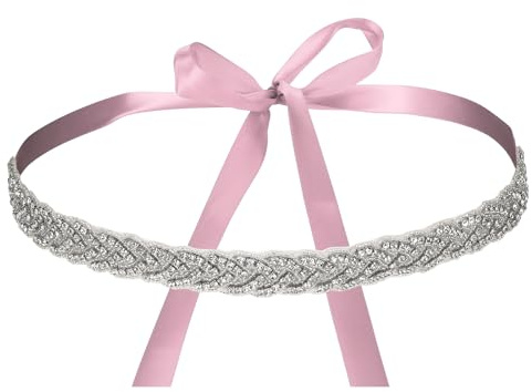 QUARKZMAN Cinturón Nupcial De 2 Cm De Ancho Hecho A Mano Rosa Nude | Con Cinta De Cristales Llamativos, Para Vestidos De Novia Y Damas De Honor Vestidos De Fiesta Y Gala