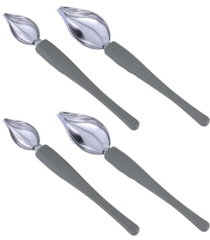 VALICLUD Cuchara Decorativa de Acero Inoxidable para Arte de Emplatar, Juego de 4 Piezas Mango Curvo para Decorar Salsas, Postres y Platos Gourmet en Cocina Profesional