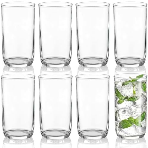 Berglander Juego de Vasos Highball de 8 Piezas, Vasos Collins para Beber de Plástico PET Transparente Alto de 420ml, Tazas de Agua Reutilizables, Vajilla de Bar Tumbler para Bebidas, Cerveza, Leche