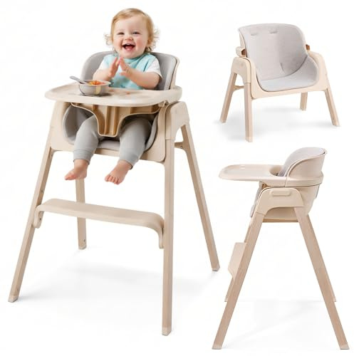 Moby-System Lumo Seggiolone Pappa 3 in 1 Pieghevole, Evolutivo a Due Altezze, con Vassoio Rimovibile, Cinture 5 Punti, Design Moderno Beige