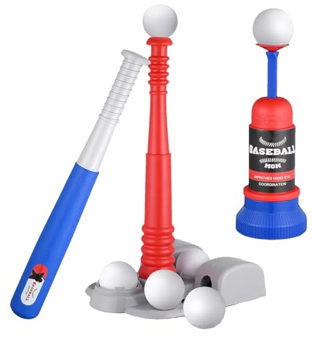 Set Base Ball para – Lanzador telescópico Ajustable para Entrenamiento | Juego Deportivo Interactivo al Aire con 6 Bolas de Malla | Set tee Ball para niños niñas 3-5 años