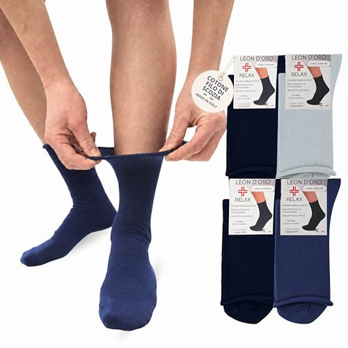 LEON D'ORO Calze senza elastico per Diabetici Calze Uomo Sanitarie Cotone Estivo Leggero Made in Italy