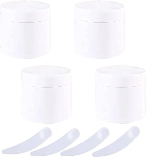 Kosmetikburkar, Paket med 4, tomma vita kosmetiska plastburkar skruvlock, innerfoder(White)