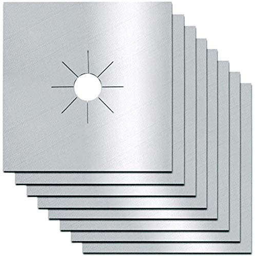 Stove Burner Covers,0.3 MM Double Thickness,8 Pack,Gas Stove Burner Liners,Non-stick Reusable Gas Range Stove Top Covers for Kitchen,Cuttable,Easy to Clean,Silver,Size 10.6” x 10.6”