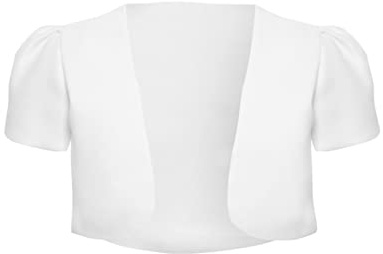 SIRRI Baby Girl Short Sleeves Communion Christening Baptism White Bolero Flower Girl Formal Wedding Cardigan Jacket Age 7-8 Years
