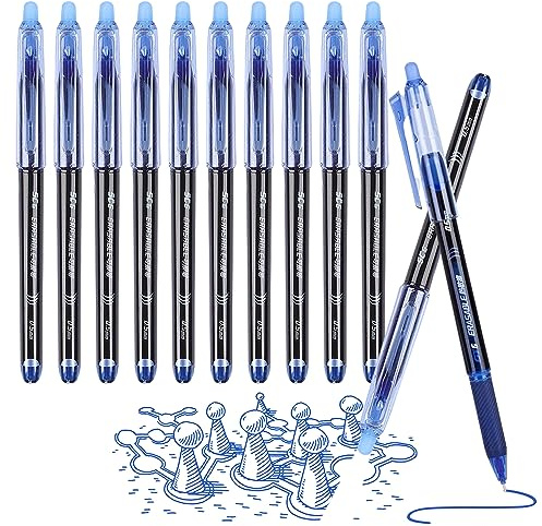 Surcotto 12pcs Erasable Pens Blue | Rub Out Pen with Eraser, Eraser Pen for Kids Adults School Writing Stationary Supplies, Erase Clean Easily, Paper Harmless