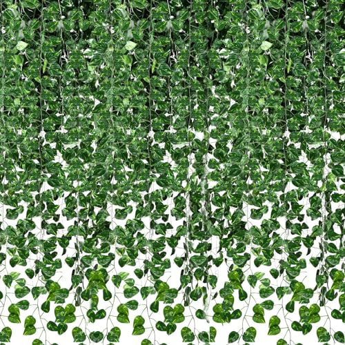Hotop 72 Pack 472 Feet Fake Vine for Room Decor 72 Strands Aesthetic Artificial Ivy Vines Hanging Plants for Wedding Party Mantle Tablecloth Background Fireplace Wall Indoor Outdoor Decor