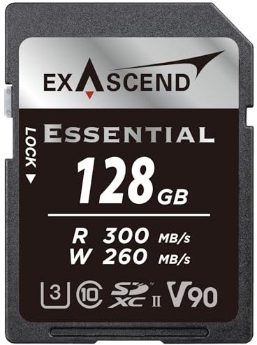 Essential - Tarjeta de memoria SDXC UHS-II V90 de 300 MB/s, 64 GB, calidad de cine, 8K UHD de hasta 260 MB/s, velocidades de escritura, 300 MB de lectura UHS-II, clase 10, U3, V90 (UHS-II V90, 128 GB)