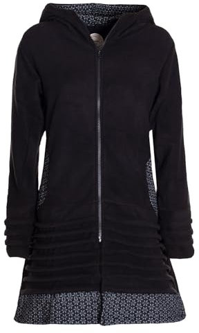 Vishes - Alternative Bekleidung - Damen lange Fleecejacke Hippiemantel Übergangsjacke Zipfelkapuze schwarz 46-48