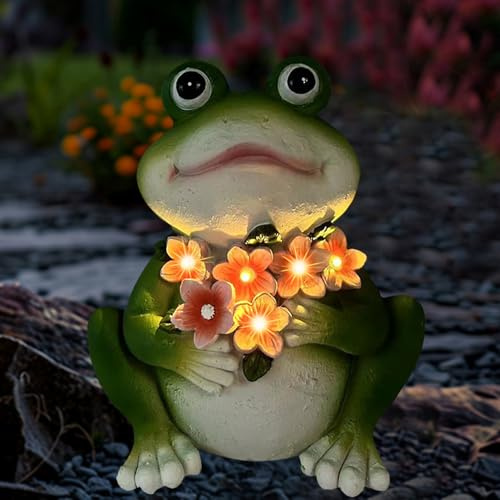 TSTGEE Solar Frog Garden Decor - Resin Frog Statues for Outside, Patio, Yard, Lawn, Gardening Gifts for Women, Outdoor Decorations