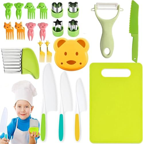 SunAurora 22PCS Coltelli da Cucina per Bambini, Set Coltelli da Cucina di Sicurezza per Bambini, Colorati Coltello Bambini Montessori per Tagliare Frutta o Verdura per Bambini
