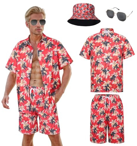 HarnyLoom Camisa Hawaiana Hombre Funky Manga Corta Conjunto Estampada Playa Vacaciones Impresión de Hawaii