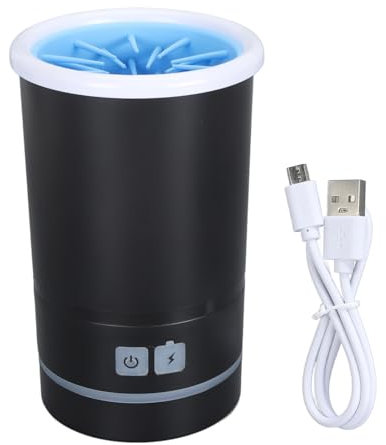 Automatic Dog Paw Cleaner, Dog Paw Washer Automatic USB Charging Soft Bristles Portable Electric Pet Foot Cleaner, Dog Paw Washer Cup Dog Foot Cleaning Machine for Dogs Cats Muddy(L Black and White)
