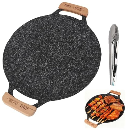 Tissting Koreansk grillpanna, 38 cm platt grillpanna i gjutjärn, Comales non-stick rund matlagningsplatta, para tortillas för gasspis