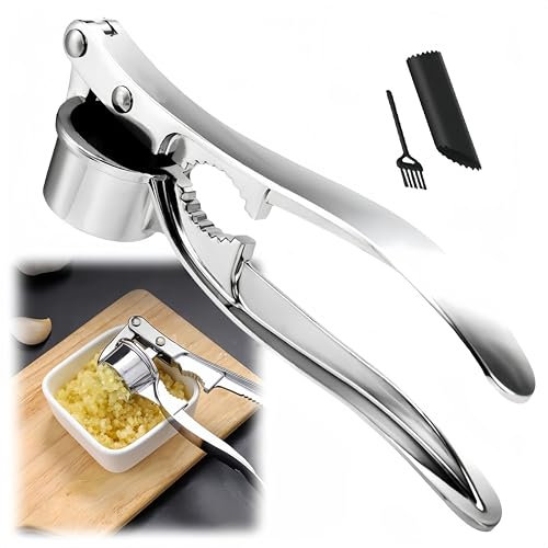 HJYDGJ Spremiaglio facile da pulire, spremiaglio con manico facile da premere, utensile da cucina, utensili per la preparazione di salsa all'aglio, argento