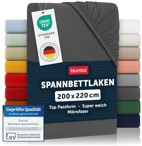Blumtal® Mikrofaser Spannbettlaken 200x220 cm - ÖkoTex-Zertifiziert - Spannbettuch Leintuch Bettbezug Anthrazit