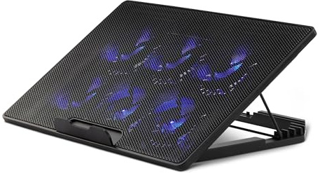 Amazon Basics Laptop Cooling Pad Stand with 6 Quiet Fans, for 12-17 inch laptops, w/USB A and USB C Ports, Height Adjustable