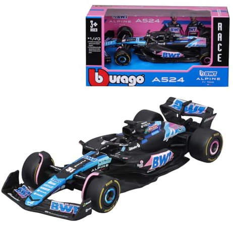 Bburago - Alpine A524 F1 Japanese 2024#Ocon - Voiture Miniature De Collection en Métal À L’Échelle 1/43 - Modèle Réduit Officiel Formule 1 Saison 2024 - Détails Réalistes - Edition Collector