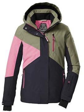 killtec Mädchen Skijacke/Funktionsjacke mit Kapuze und Schneefang KSW 209 GRLS SKI JCKT, schwarz blau/sage/hell himbeere, 140, 43563-000