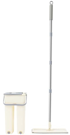 Wischmopp Set mit Eimer, Doppelfach-Eimer Bodenwischer Flachmopp Flacher Bodenwischer mit 10 Tücher Zu Wischen, Bodenreinigungssystem Kann Zum Böden, Decken, Fenstern