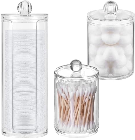 Crynvor 3 Stk Organizador Baño, Dispensador Discos Desmaquillantes, Cajas Organizadoras Transparente con Tapas, Caja de Almacenamiento de Hisopos de Algodón, Recipientes para Bastoncillos de Algodon