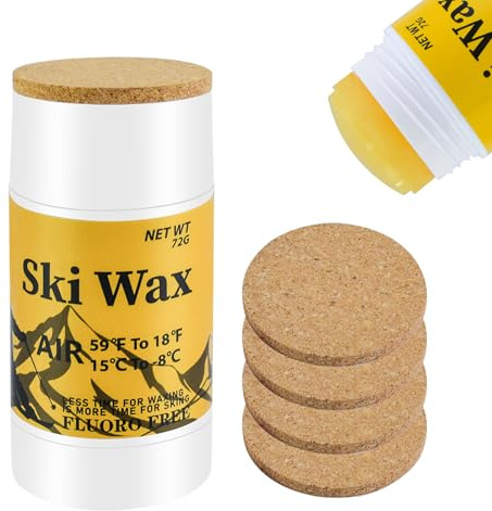 72g Rub on Ski Snowboard Wax with 4Pcs Cork Applicators, Portable Universal Nordic Glide Cross-Country Wax PFAS-Free Snowboard Ski Wax Kit Accessories for Spring Winter Most Temperature Quick Waxing