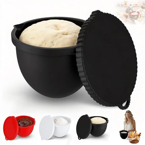 3 Pcs Silicone Bowl Liners, Compatible with Kitchen Aid Mixer Accessories, Mixing Bowl Liners with Lid, Thickened Anti-Collapse, Stackable with Graduations, for 5 Qt Stand Mixer for Baking/Cooking