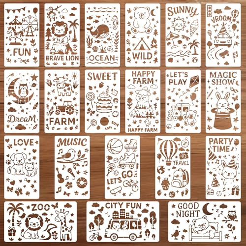 HLIWS 20 Pezzi Stencil Pittura Artigianato,Stencil per Pittura Motivazionale,stencil in plastica per compleannoper legno, cartoncini in tessuto, pareti, diari, scrapbooking