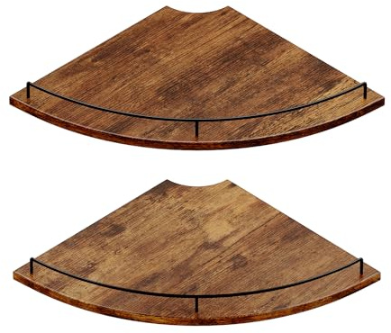 JJL Estante Angular Pared, 30 cm 2 Niveles, Diseño de Abanico, Estilo rústico, con barandilla, Marrón Rústico, decoración Almacenamiento rincones apartamento, Dormitorio, Cocina, baño