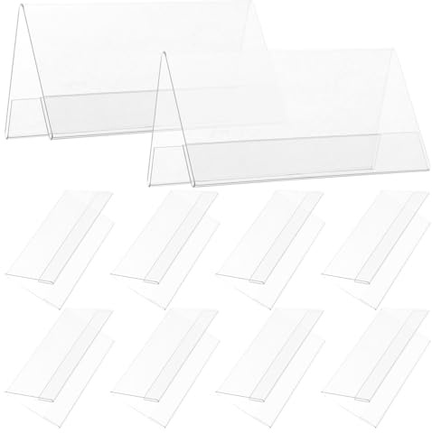 SOLUSTRE Targhette Porta Nomi Bifacciali in Plastica Trasparente, 10 Pezzi 12X6 CM, Cartellini da Tavolo per Conferenze Aziendali e Eventi Sociali