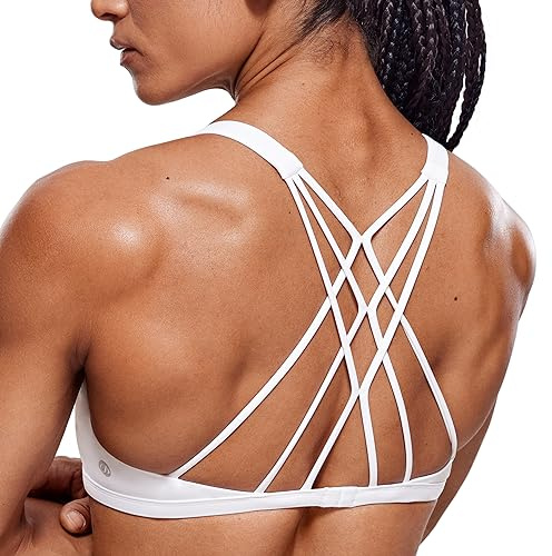 CRZ YOGA Donna Reggiseno Sportivo Yoga Imbottite Rimovibili Multi Strap Bianco S