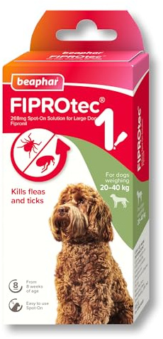 Beaphar - FIPROtec Spot-On Flea & Tick Treatment for Large Dogs 20-40kg – 1 Pipette - Kills Fleas & Ticks - Veterinary Medicine - Easy to Apply Monthly - Suitable for Dogs & Puppies from 8 Weeks