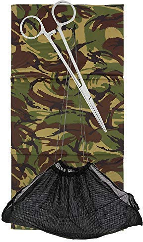 Camo DPM Folding 100 x 50 x 1cm Thick Carp Coarse Fishing Unhooking Landing Mat with Soft Mesh Weigh Sling and Steel Forceps