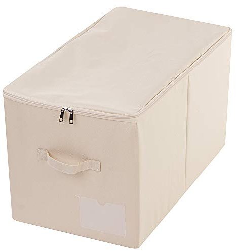 Amonsen Large Fabric Storage Bins with Lids, 60L Large Storage Boxes with Lids, Fits Wardrobe Closet Shelves Clothing Blankets Organizer, Washable& Label Pocket, Stackabel, Beige
