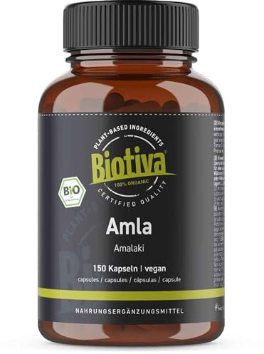 Amla Bio 150 Kapseln - 500mg hochdosiert - Phyllanthus emblica - indische Stachelbeere - Myrobalanenbaum - Amlabaum - ohne Füllmittel - aus kontrolliert biologischem Anbau - Biotiva