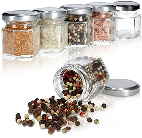 KADAX Juego de tarros de especias universales, 30 ml, recipientes para especias, tarros de cristal para mermelada, tarros de cristal con tapa de metal (6 unidades, transparente)