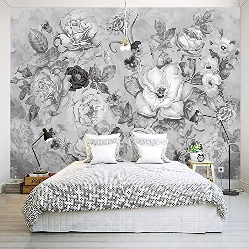Murales personalizados Papel tapiz Retro Flores blancas y negras Foto Fondo de sala de estar Decoración para el hogar 300 cm * 210 cm