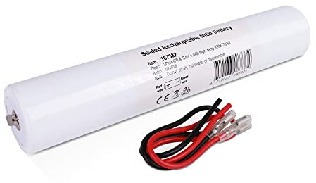 Bright Source 3 D Cell Inline Stick 3.6v 4000mAh Rechargeable Emergency Lighting Battery with Electrical Contact Solder Tags & Attachable Leads