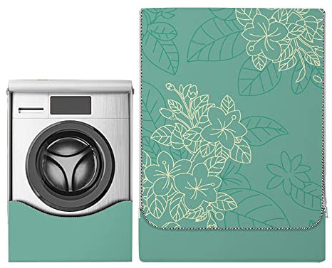 Odot Washer Dustproof Cover Front Load, Washing Machine Dryer Protector Sunscreen Waterproof Tumble Dryer Case Protective Cover for Most Front Loadi (green leaves,M-capacity 8~10kg)