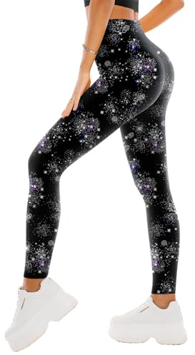 SINOPHANT High Waisted Leggings for Women - Full Length Capri Buttery Soft Yoga Pants for Workout Athletic, Galaxy, Small/Medium