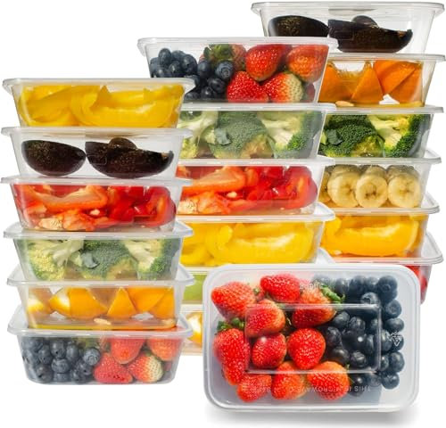 AKOLAFE 50 pièces Boite Plastique Alimentaire 650ml Récipients Alimentaires Réutilisables en Plastique 17x12x4cm Boîtes avec Couvercle Sans BPA pour Micro-Ondes, Congélateur, Passe au Lave-Vaisselle