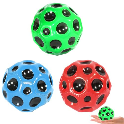 3 Pcs Moon Ball Set, Space Ball in 3 Colours, Super High Pop Bouncing Ball, Extreme High Lava Ball for Water Games Trampoline Play, Bath Beach, Improve Hand-Eye Coordination