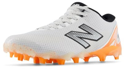 New Balance Men's FreezeLX V5 Low Lacrosse Shoe, White/Hot Mango/Black, 8 M