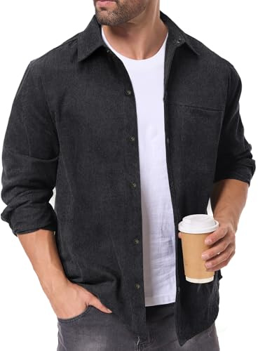 HMIYA Chemise pour homme 100 % coton Snap à manches longues - Veste légère pour homme - Veste d'automne, Jean Noir, XXL