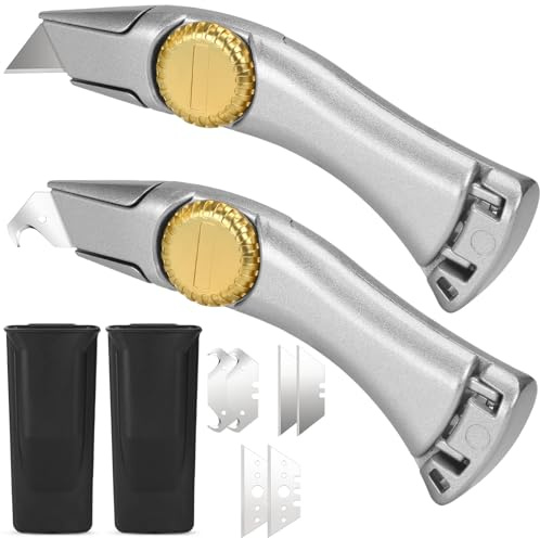 lizenoz 2PCS Silver Fixed Blade Roofing Knife Utility Knife with 3 functions for 6 blades Box Cutter with Holster Belt Clip Roofing Tools for Carpet, Outdoor Indoor Construction Marking
