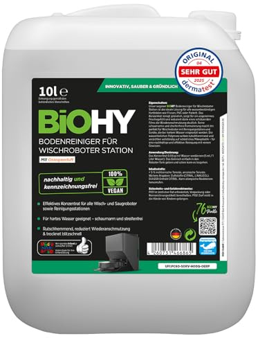 BiOHY Nettoyant de sol concentré pour robot laveur avec fonction humide - Bidon de 10 l - Nettoyant concentré pour tous les robots nettoyeurs et aspirateurs avec fonction humide - Faible mousse et