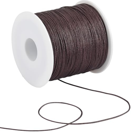SUNNYCLUE 100 Yards/91M Brown Nylon Cord Jewellery Stringing Thread 0.8mm Satin Rattail Macrame Trim Knitting Sewing Rope String with Spool for Jewellery Making Friendship Bracelets Necklace DIY Craft